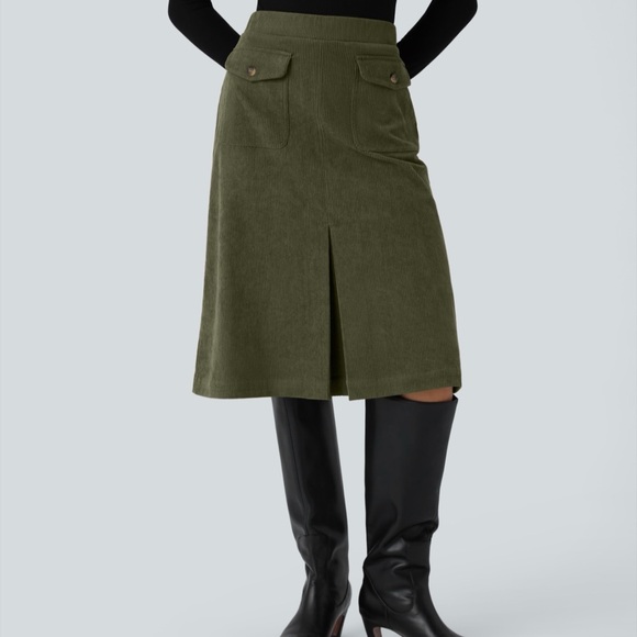 🆕 Halara Mid Rise Front Side Flap, Pocket MIDI Corduroy Casual Skirt, Size XL - Picture 4 of 7